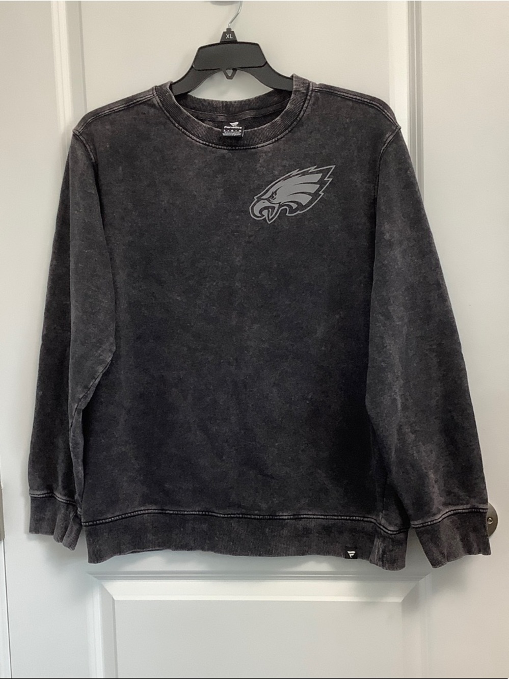 Fanatics Black/Grey Washed Crewneck Sweatshirt with Subtle Eagles Logo, Size L